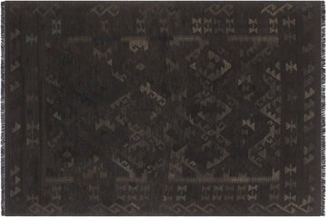 Flat Weave Kilim, Antique, Navaho, Vintage, Handmade, Geometric Kilim Black Blue Hand-Woven Rectangle 100% Wool Area Rug 6 x 8